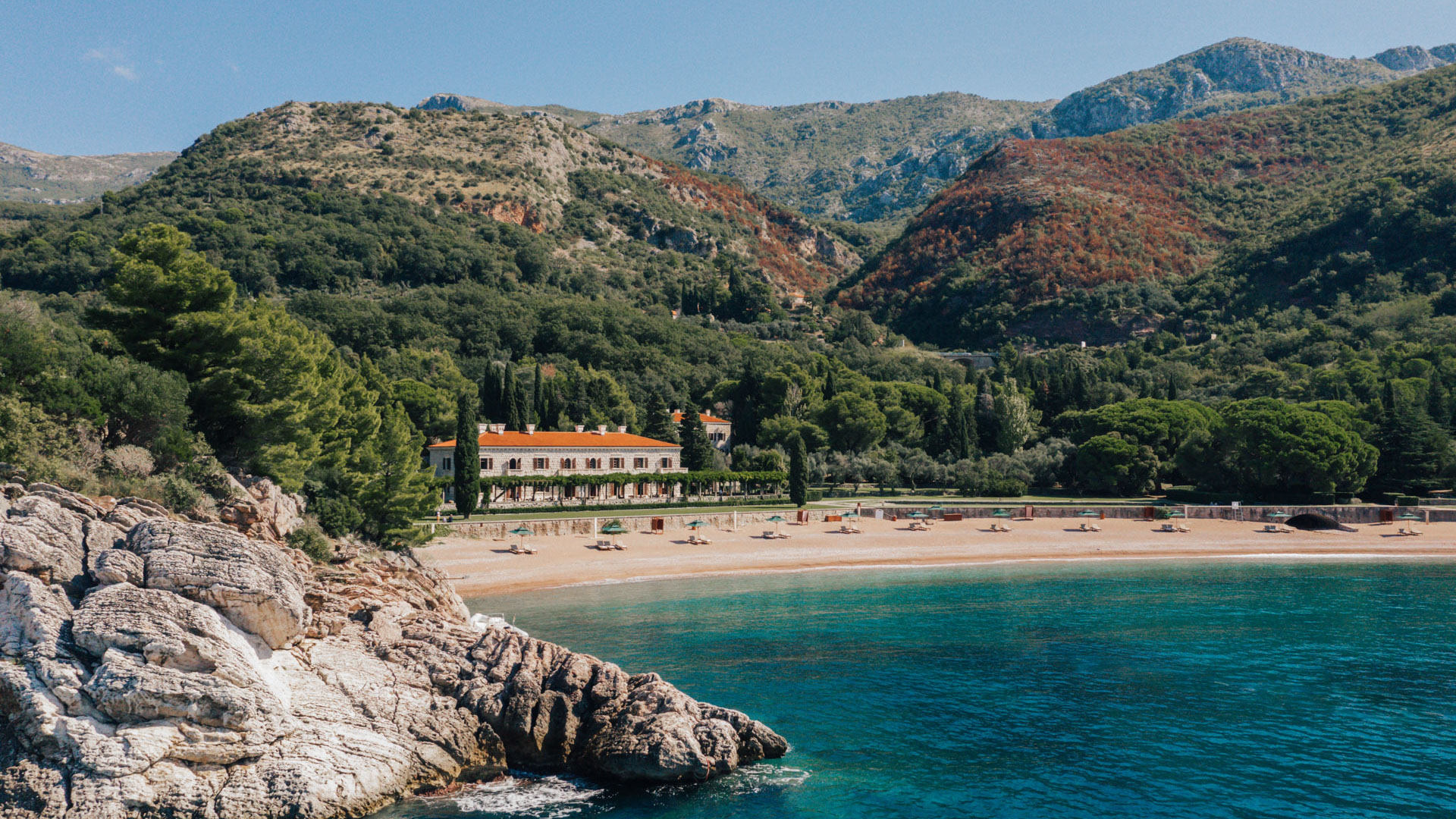 Villa Milocer and beachfront at Aman Sveti Stefan on Montenegro’s Adriatic coast