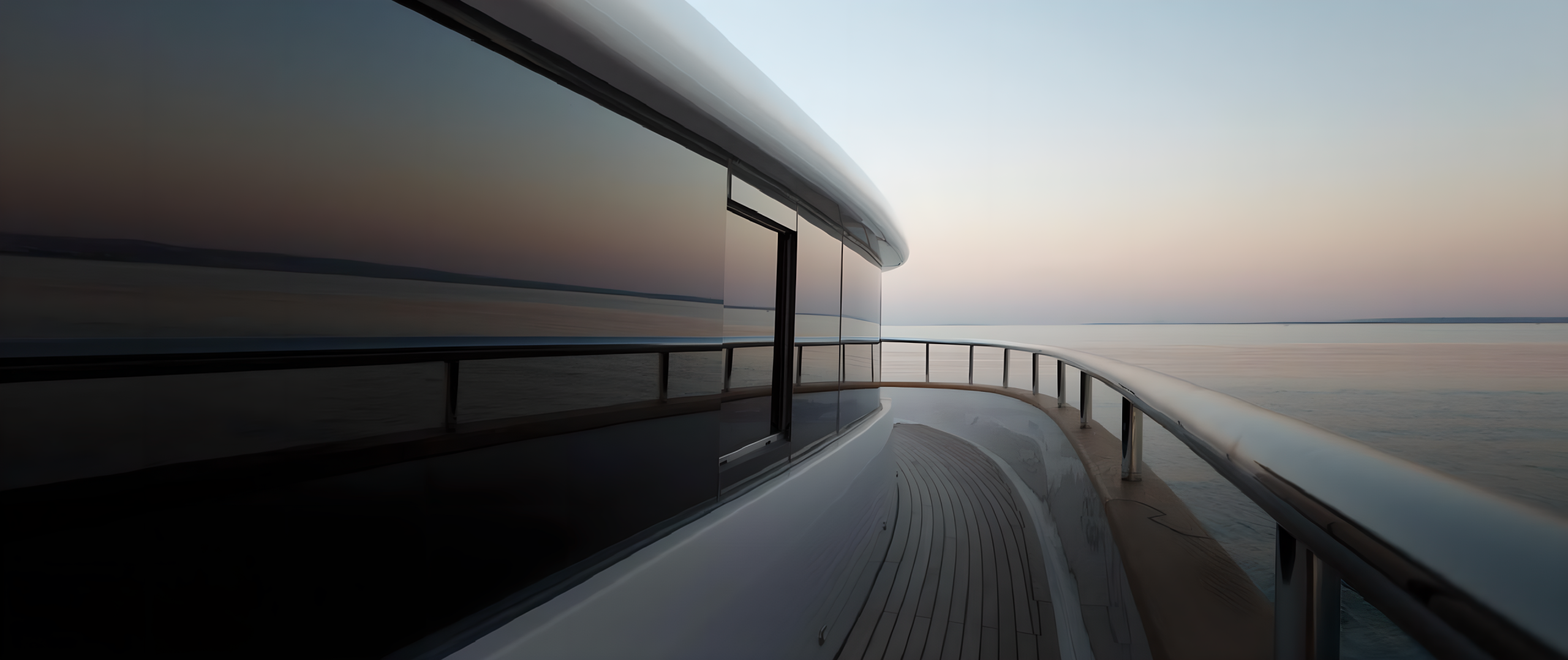 Sleek yacht deck at sunrise facing the open horizon