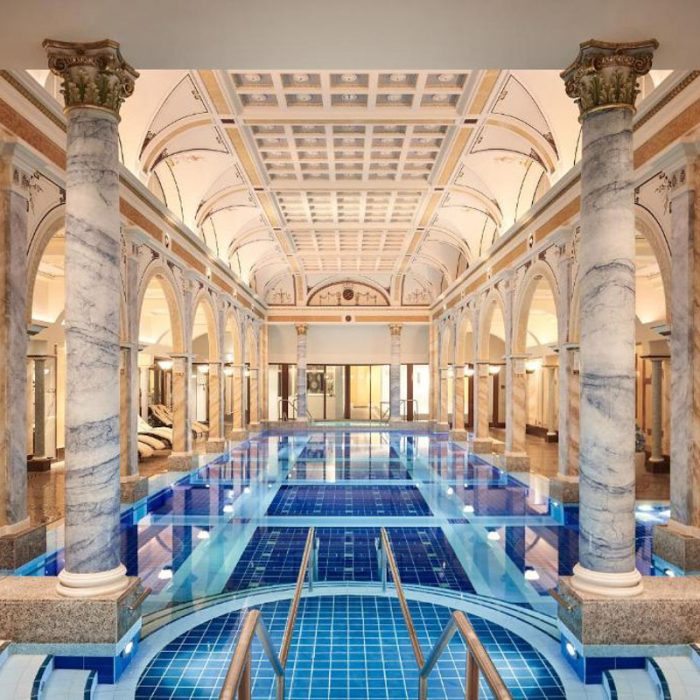Marble-columned indoor thermal pool at Grand Resort Bad Ragaz, Switzerland