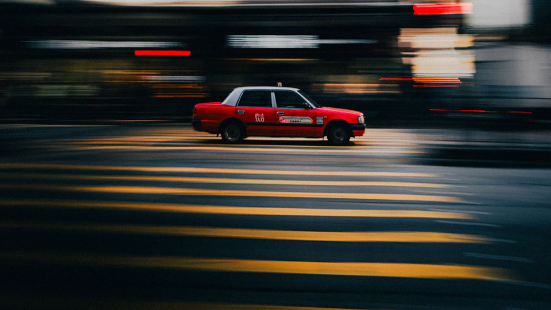 Taxi driving through the streets of Hong Kong