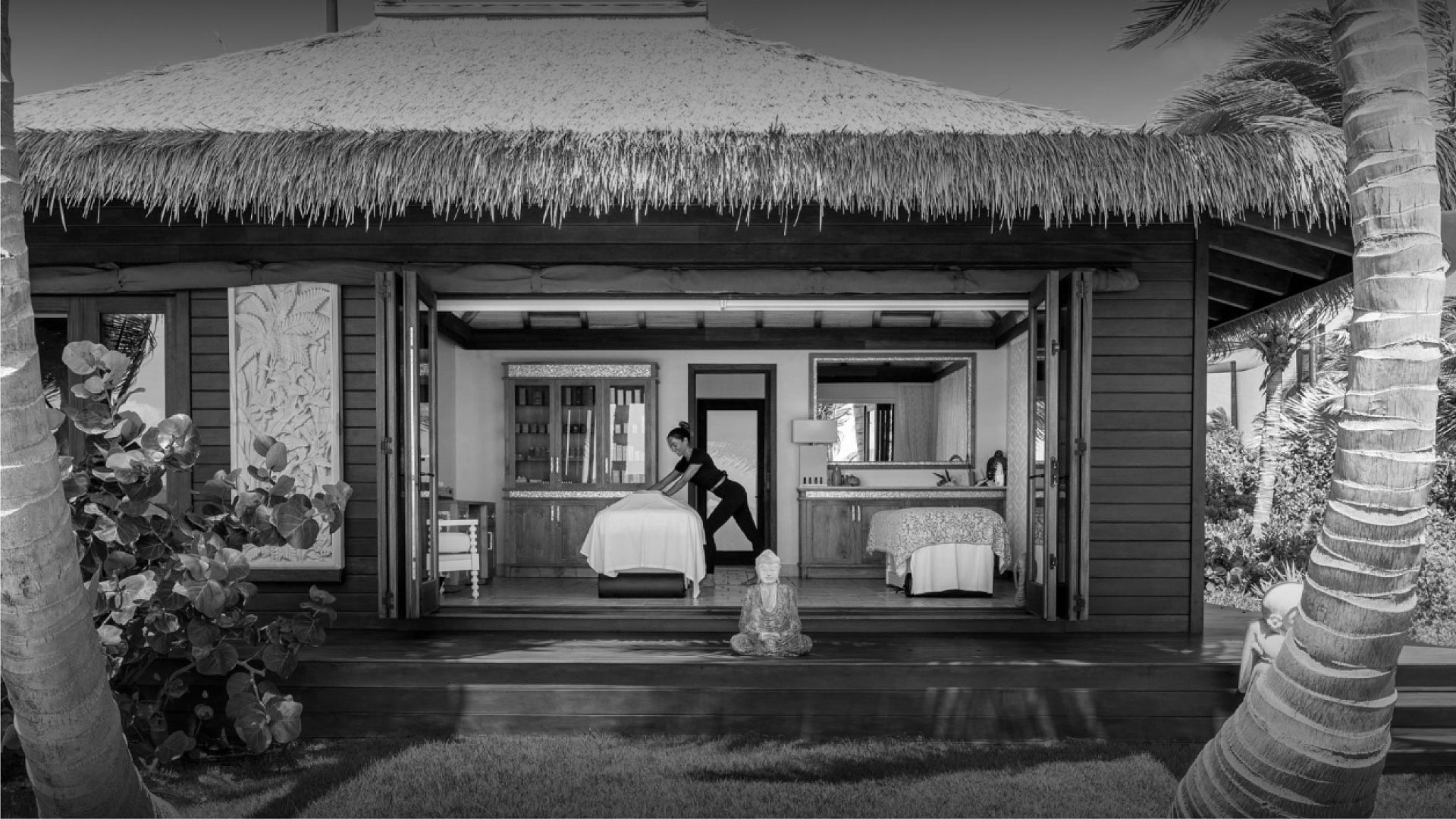 Spa treatment room in an open-air pavilion at Necker Island