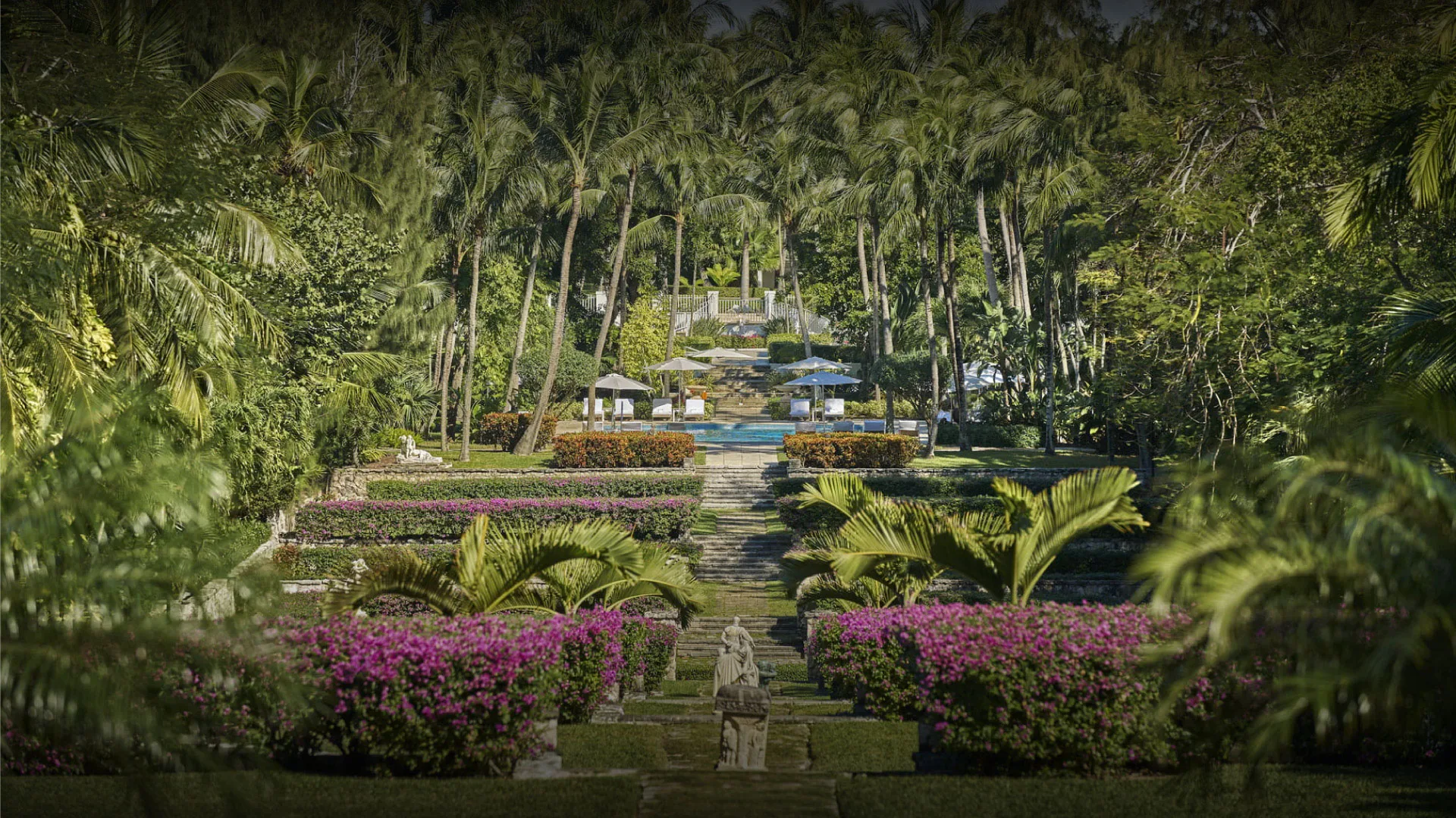 Lush tropical gardens at Four Seasons Ocean Club, Bahamas