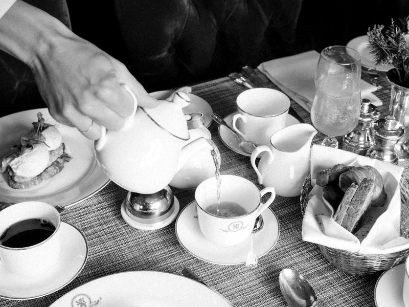 Tea poured at breakfast aboard the Royal Scotsman, A Belmond Train